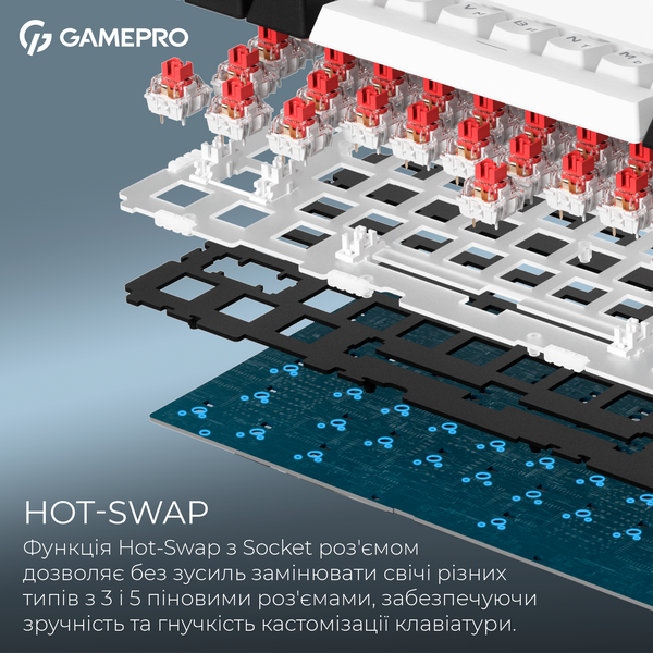 Бездротова механічна клавіатура GamePro Asgard Valhalla (MK160W Pro) 75% QLAB orange switches (MK160W Pro) - купити в Україні за низькою ціною в інтернет-магазині "Rincom"