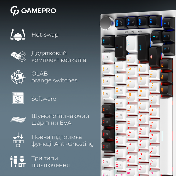 Бездротова механічна клавіатура GamePro Asgard Valhalla (MK160W Pro) 75% QLAB orange switches (MK160W Pro) - купити в Україні за низькою ціною в інтернет-магазині "Rincom"