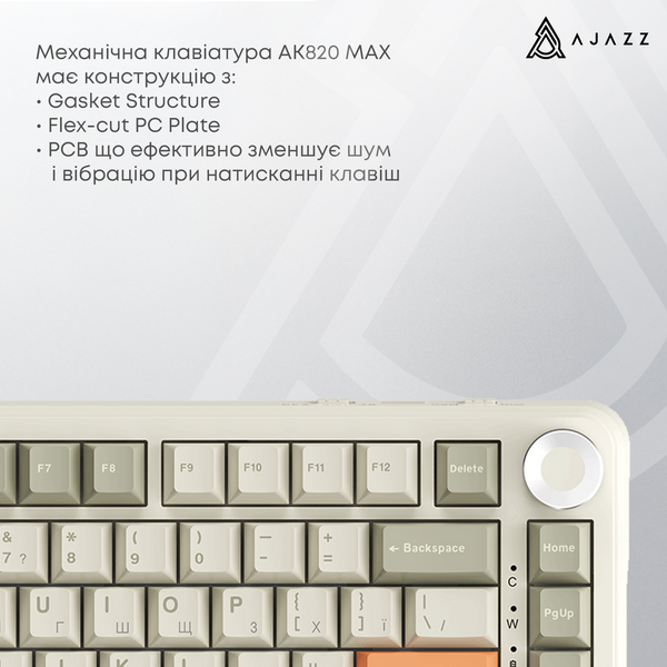 Бездротова механічна клавіатура Ajazz AK820 MAX Flying Fish Switch Retro Colour - 8000 mAh (AK820MAX (AK820MAX-FF-R) - купити в Україні за низькою ціною в інтернет-магазині "Rincom"