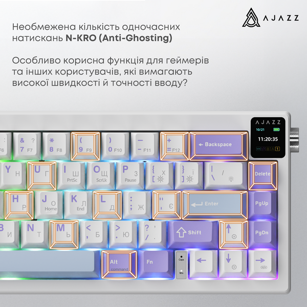 Бездротова механічна клавіатура Ajazz AK650 Flying Fish Switch - Purple (AK650-FF-PWB) (AK650-FF-PWB) - купити в Україні за низькою ціною в інтернет-магазині "Rincom"