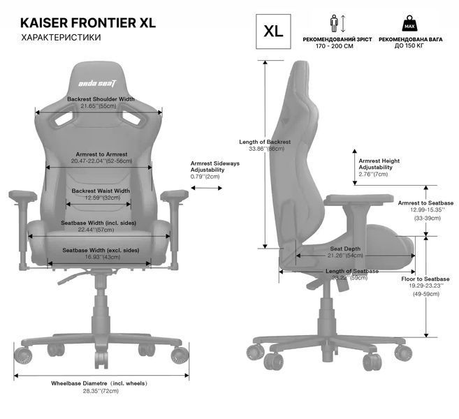 Крісло ігрове Anda Seat Kaiser Frontier Fabric Black Size XL (AD12YXL-17-B-F-B02)