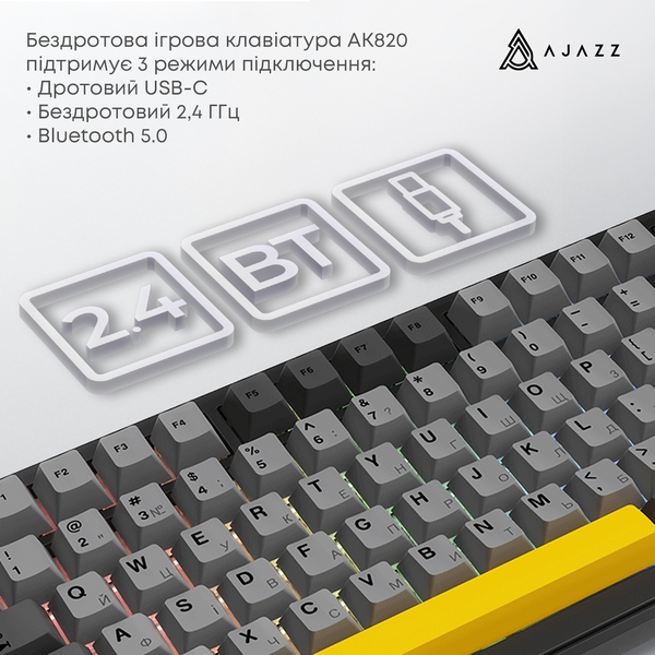 Клавіатура механічна бездротова Ajazz AK820 MAX PLUS Daydream Switch RGB Wireless/BT/USB Black (AK820MAX-DD-BGY) - купити в Україні за низькою ціною в інтернет-магазині "Rincom"
