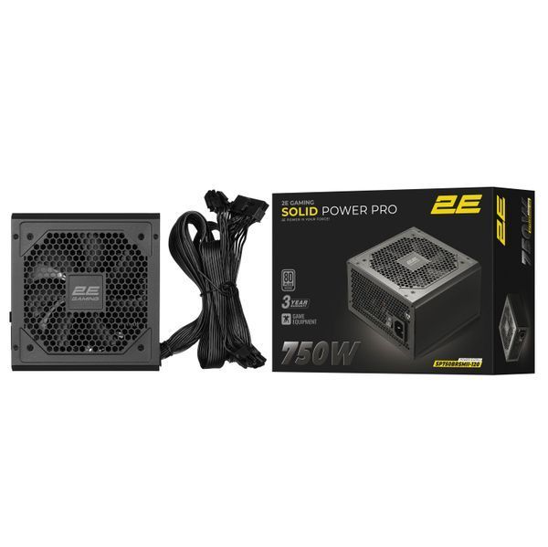 Блок живлення 2E GAMING Solid Power Pro ATX3.1 GEN5.0 (750W), >85%, 80+ Bronze, 120мм, 1xMB 24pin(20+4), 2xCPU 8pin(4+4), 3xMolex, 6xSATA, 4xPCIe 8pin(6+2), 1xPCIe GEN5 16pin, Semi Modular (2E-SP750BRSMII-120) - купити в Україні за низькою ціною в інтернет-магазині "Rincom"