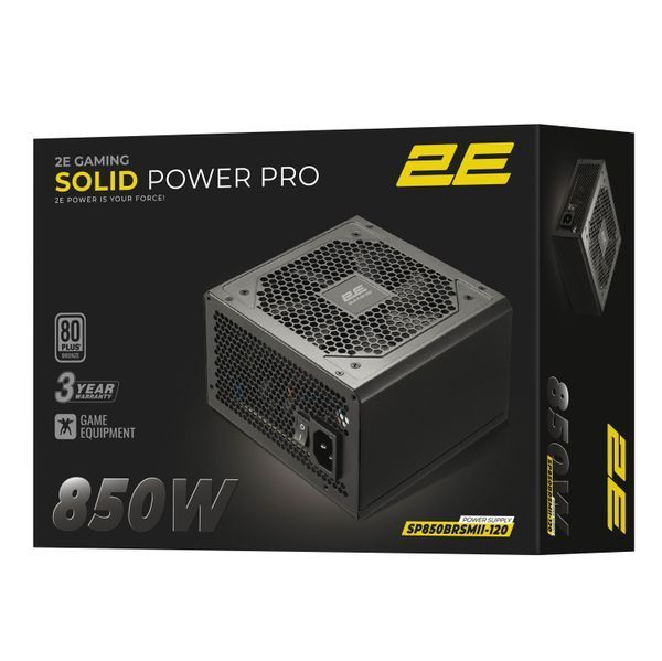 Блок живлення 2E GAMING Solid Power Pro ATX3.1 GEN5.0 (850W), >85%, 80+ Bronze, 120мм, 1xMB 24pin(20+4), 2xCPU 8pin(4+4), 3xMolex, 6xSATA, 4xPCIe 8pin(6+2), 1xPCIe GEN5 16pin, Semi Modular (2E-SP850BRSMII-120) - купити в Україні за низькою ціною в інтернет-магазині "Rincom"