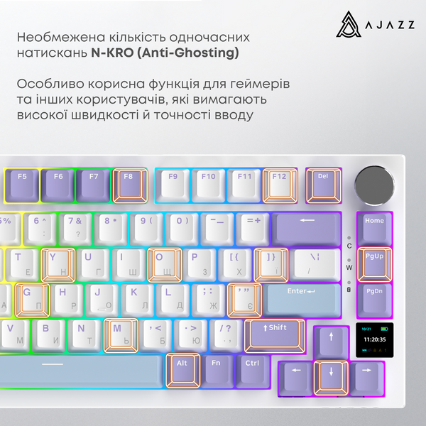 Бездротова механічна клавіатура Ajazz AK820 PRO 75% Flying Fish Switch White RGB (AK820PRO-FF-PWB) (AK820PRO-FF-PWB) - купити в Україні за низькою ціною в інтернет-магазині "Rincom"