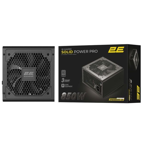 Блок живлення 2E GAMING Solid Power Pro ATX3.1 GEN5.0 (850W), >85%, 80+ Bronze, 120мм, 1xMB 24pin(20+4), 2xCPU 8pin(4+4), 3xMolex, 6xSATA, 4xPCIe 8pin(6+2), 1xPCIe GEN5 16pin, Semi Modular (2E-SP850BRSMII-120) - купити в Україні за низькою ціною в інтернет-магазині "Rincom"