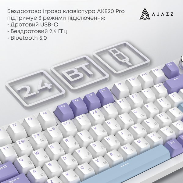 Бездротова механічна клавіатура Ajazz AK820 PRO 75% Flying Fish Switch White RGB (AK820PRO-FF-PWB) (AK820PRO-FF-PWB) - купити в Україні за низькою ціною в інтернет-магазині "Rincom"
