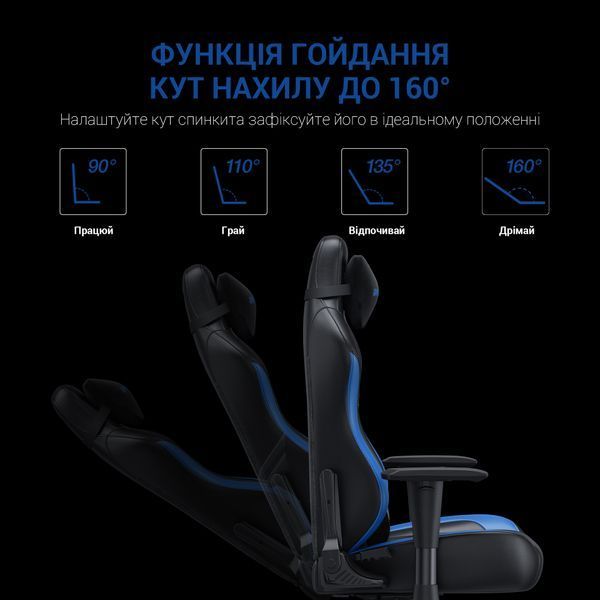 Крісло ігрове Anda Seat Luna Color Size L Black/Blue PVC (AD18-48-BS-PV)