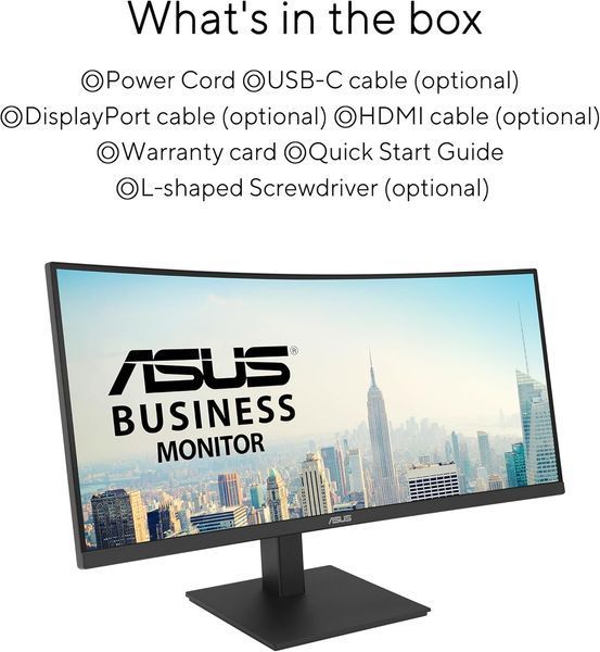 Монітор Asus 34" VA34VCPSR HDMI, DP, USB-C, 3xUSB, RJ-45, MM, VA, 3440x1440, 21:9, 100Hz, 4ms, CURVED, AdaptiveSync, HAS (90LM08JJ-B02170) - купити в Україні за низькою ціною в інтернет-магазині "Rincom"