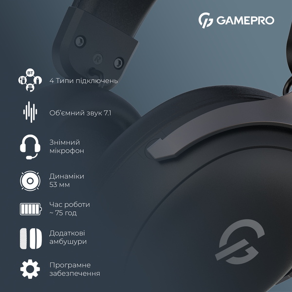 Бездротова ігрова гарнітура GamePro Asgard Freya Pro (HSW201B) (HSW201B)