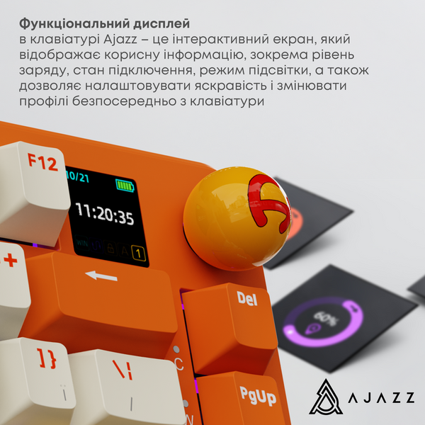 Бездротова механічна клавіатура Ajazz AK820 MAX Avocado Switch Orange-White Theme-RGB--With Screen (AK820MAX-AS-OW) - купити в Україні за низькою ціною в інтернет-магазині "Rincom"