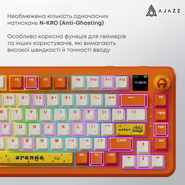 Бездротова механічна клавіатура Ajazz AK820 MAX Avocado Switch Orange-White Theme-RGB--With Screen (AK820MAX-AS-OW) - купити в Україні за низькою ціною в інтернет-магазині "Rincom"