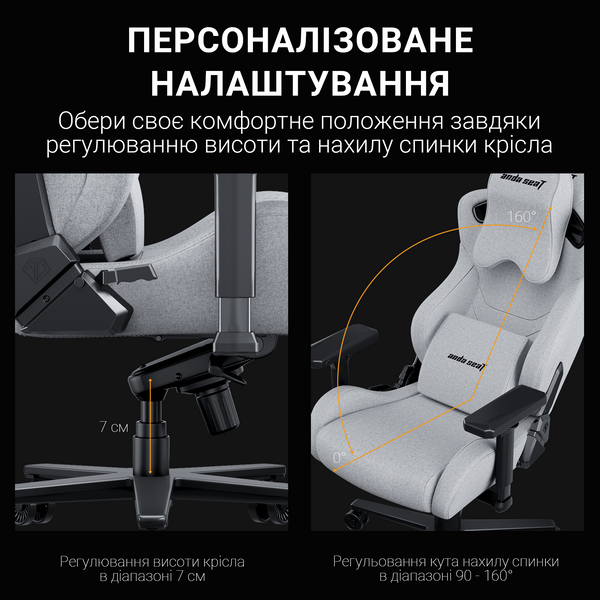 Крісло ігрове Anda Seat Kaiser 2 Pro Grey Fabric Size XL (AD12YXL-17-G-F-G01)