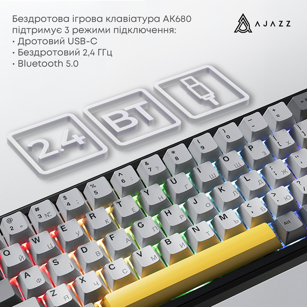 Клавіатура механічна бездротова Ajazz AK680 MAX (8+8K) Magnetic Switch RGB Wireless/BT/USB Black (AK680-M-BGY-A) - купити в Україні за низькою ціною в інтернет-магазині "Rincom"
