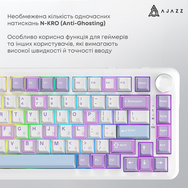 Ігрова дротова механічна клавіатура Ajazz AK820 MAX Magnetic switches-Purple-White-Blue-RGB (AK820MAX-WM-PWB) - купити в Україні за низькою ціною в інтернет-магазині "Rincom"