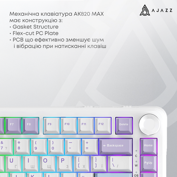 Ігрова дротова механічна клавіатура Ajazz AK820 MAX Magnetic switches-Purple-White-Blue-RGB (AK820MAX-WM-PWB) - купити в Україні за низькою ціною в інтернет-магазині "Rincom"