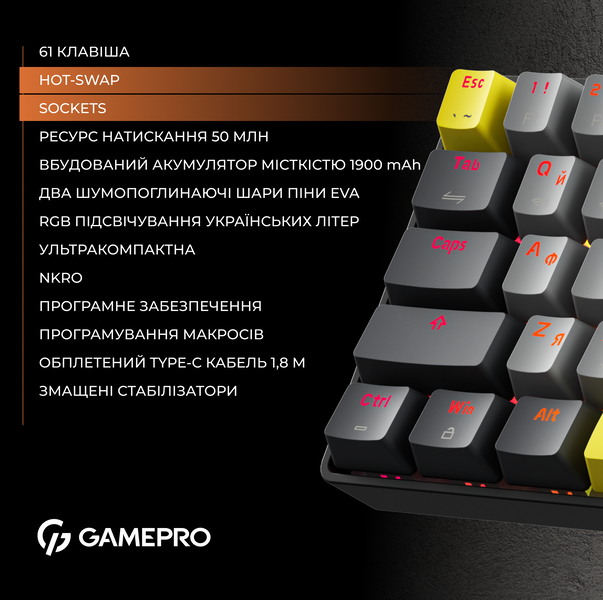 Клавіатура механічна бездротова GamePro Asgard Fenrir (MK130G Pro) (MK130G Pro) - купити в Україні за низькою ціною в інтернет-магазині "Rincom"