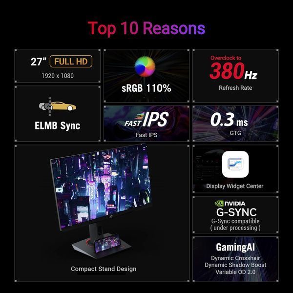 Монітор Asus 27" ROG Strix XG279CNS HDMI, DP, USB-C, IPS, 380Hz, 0.3ms, sRGB 110%, AdaptiveSync, Pivot, HDR400 (90LM0AW0-B01371) - купити в Україні за низькою ціною в інтернет-магазині "Rincom"