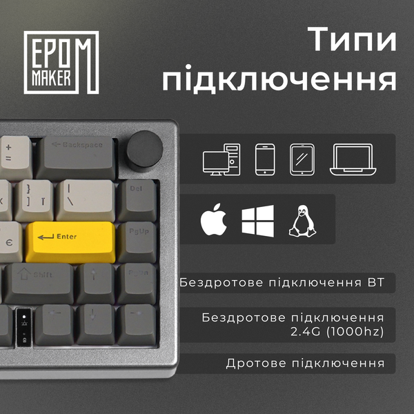 Клавіатура механічна бездротова EPOMAKER EK68 Budgerigar V2 Black (EK68-B-BV2) (EK68-B-BV2) - купити в Україні за низькою ціною в інтернет-магазині "Rincom"