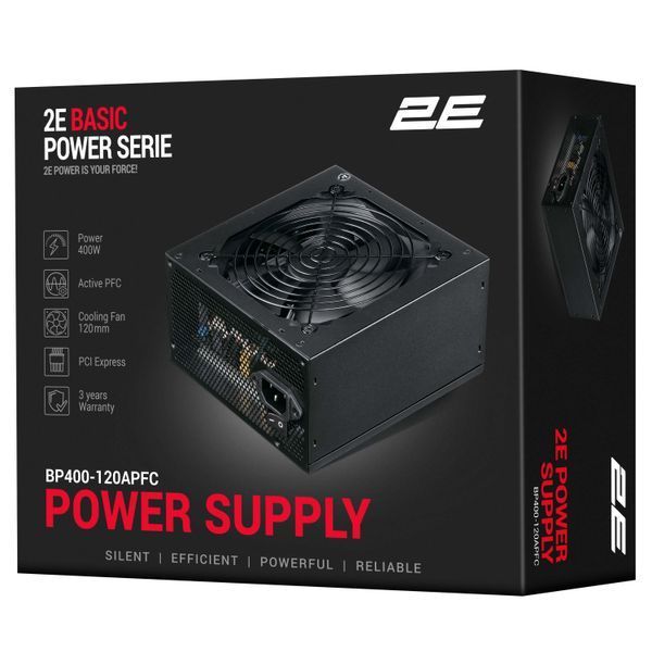 Блок живлення 2E Basic Power (400W), 80%, 120мм, 1xMB 24pin(20+4), 1xCPU 8pin(4+4), 3xMolex, 4xSATA, 1xPCIe 8pin(6+2) (2E-BP400-120APFC) - купити в Україні за низькою ціною в інтернет-магазині "Rincom"