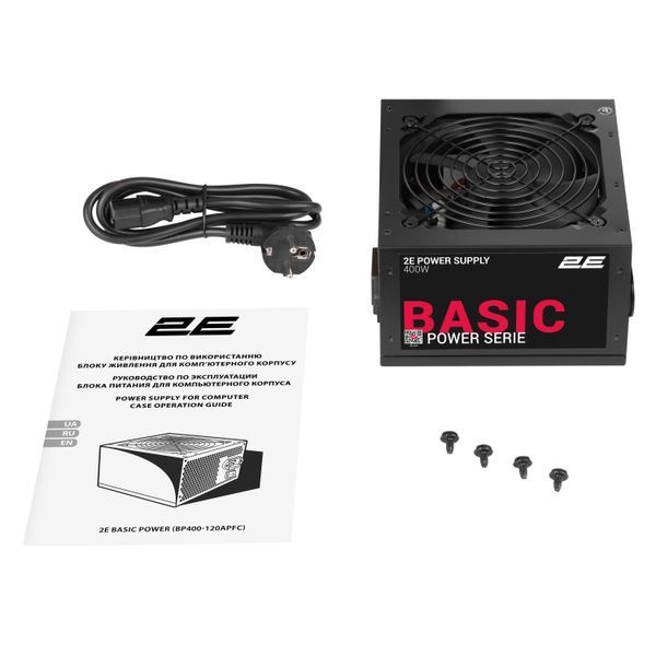Блок живлення 2E Basic Power (400W), 80%, 120мм, 1xMB 24pin(20+4), 1xCPU 8pin(4+4), 3xMolex, 4xSATA, 1xPCIe 8pin(6+2) (2E-BP400-120APFC) - купити в Україні за низькою ціною в інтернет-магазині "Rincom"