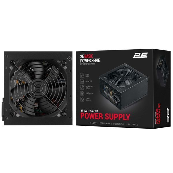 Блок живлення 2E Basic Power (400W), 80%, 120мм, 1xMB 24pin(20+4), 1xCPU 8pin(4+4), 3xMolex, 4xSATA, 1xPCIe 8pin(6+2) (2E-BP400-120APFC) - купити в Україні за низькою ціною в інтернет-магазині "Rincom"