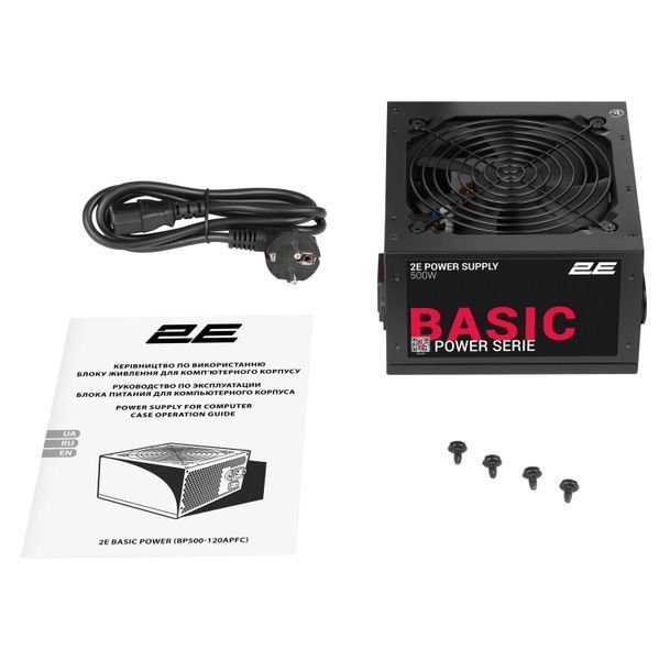 Блок живлення 2E Basic Power (500W), 80%, 120мм, 1xMB 24pin(20+4), 1xCPU 8pin(4+4), 3xMolex, 4xSATA, 2xPCIe 8pin(6+2) (2E-BP500-120APFC) - купити в Україні за низькою ціною в інтернет-магазині "Rincom"