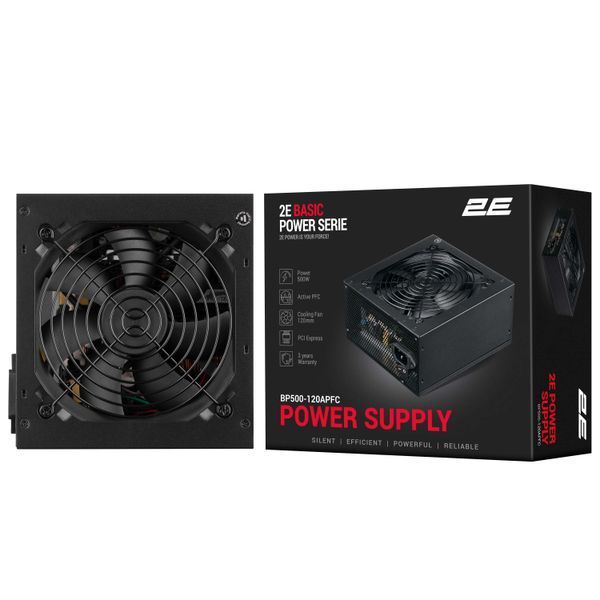 Блок живлення 2E Basic Power (500W), 80%, 120мм, 1xMB 24pin(20+4), 1xCPU 8pin(4+4), 3xMolex, 4xSATA, 2xPCIe 8pin(6+2) (2E-BP500-120APFC) - купити в Україні за низькою ціною в інтернет-магазині "Rincom"