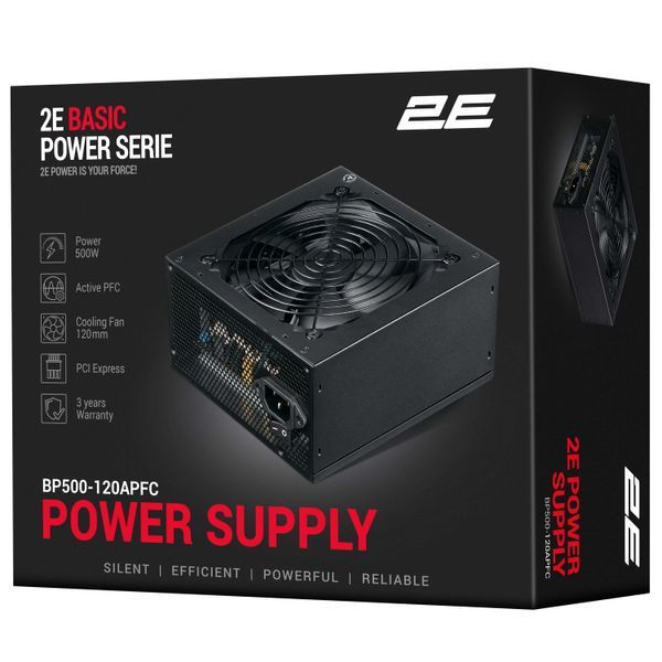 Блок живлення 2E Basic Power (500W), 80%, 120мм, 1xMB 24pin(20+4), 1xCPU 8pin(4+4), 3xMolex, 4xSATA, 2xPCIe 8pin(6+2) (2E-BP500-120APFC) - купити в Україні за низькою ціною в інтернет-магазині "Rincom"