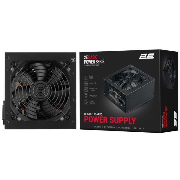Блок живлення 2E Basic Power (600W), 80%, 120мм, 1xMB 24pin(20+4), 1xCPU 8pin(4+4), 3xMolex, 4xSATA, 2xPCIe 8pin(6+2) (2E-BP600-120APFC) - купити в Україні за низькою ціною в інтернет-магазині "Rincom"