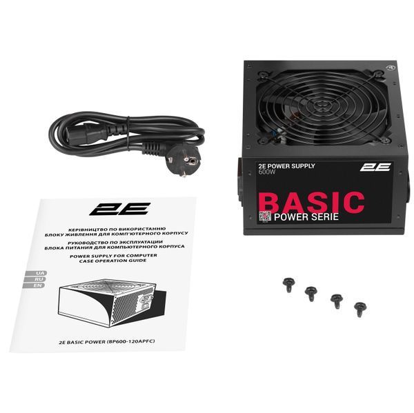 Блок живлення 2E Basic Power (600W), 80%, 120мм, 1xMB 24pin(20+4), 1xCPU 8pin(4+4), 3xMolex, 4xSATA, 2xPCIe 8pin(6+2) (2E-BP600-120APFC) - купити в Україні за низькою ціною в інтернет-магазині "Rincom"