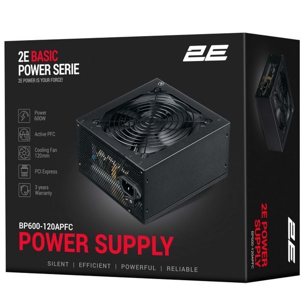Блок живлення 2E Basic Power (600W), 80%, 120мм, 1xMB 24pin(20+4), 1xCPU 8pin(4+4), 3xMolex, 4xSATA, 2xPCIe 8pin(6+2) (2E-BP600-120APFC) - купити в Україні за низькою ціною в інтернет-магазині "Rincom"