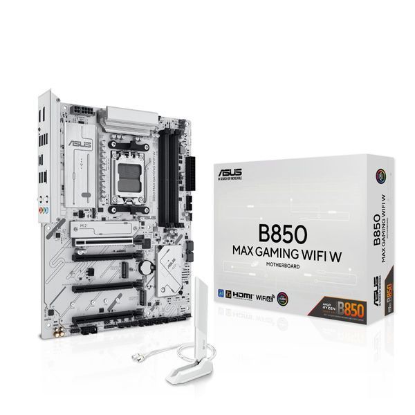 Материнcька плата ASUS B850 MAX GAMING WIFI W sAM5 B850 4xDDR5 M.2 HDMI DP WiFi BT ATX білий (90MB1M10-M0EAY0) - купити в Україні за низькою ціною в інтернет-магазині "Rincom"