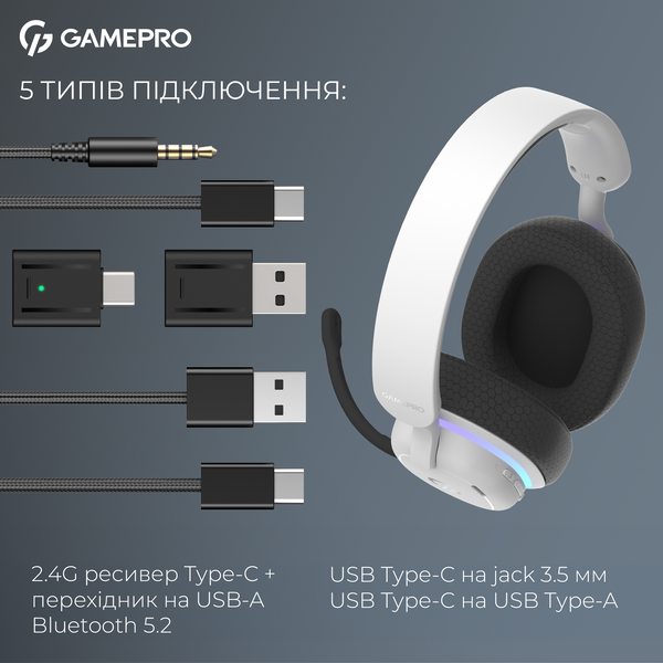 Бездротова ігрова гарнітура GamePro Asgard Bragi (HSW250W) (HSW250W)