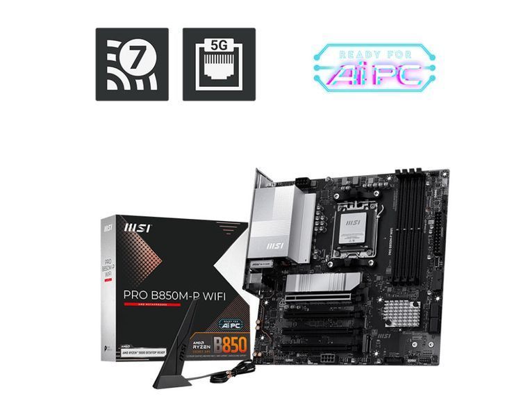 Материнcька плата MSI PRO B850M-P WIFI sAM5 B850 4xDDR5 M.2 HDMI DP WiFi BT mATX (911-7E71-001) - купити в Україні за низькою ціною в інтернет-магазині "Rincom"