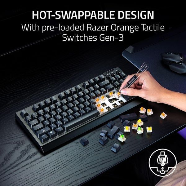 Клавіатура механічна Razer BlackWidow V4 TKL HyperSpeed, 87key, Orange Switch Gen-3, USB-A/WL/BT, EN, RGB, чорний (RZ03-05480100-R3M1) - купити в Україні за низькою ціною в інтернет-магазині "Rincom"
