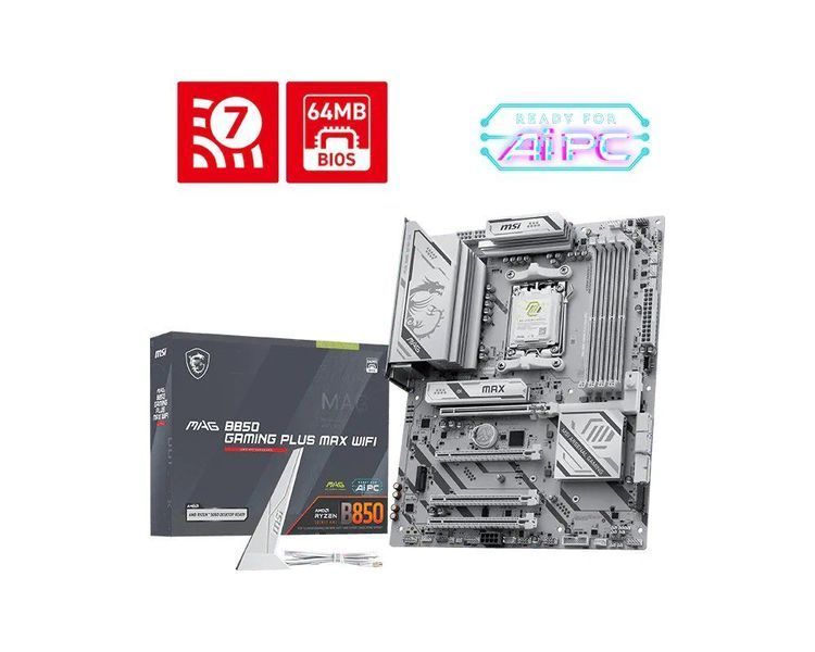 Материнcька плата MSI MAG B850 GAMING PLUS MAX WIFI sAM5 B850 4xDDR5 M.2 DP Wi-Fi BT ATX (911-7E56-030) - купити в Україні за низькою ціною в інтернет-магазині "Rincom"