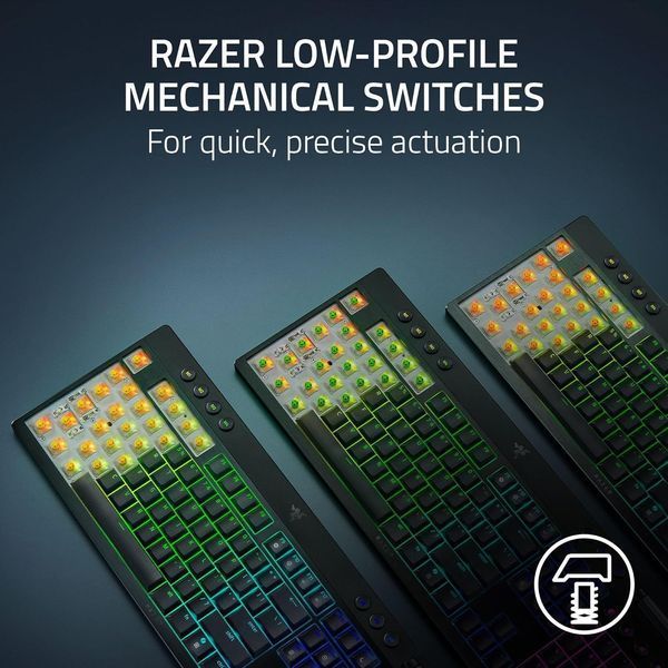 Клавіатура механічна Razer BlackWidow V4 Low-profile TKL HyperSpeed, 87key, Yellow Switch, USB-A/WL/BT, EN, RGB, чорний (RZ03-05450100-R3M1) - купити в Україні за низькою ціною в інтернет-магазині "Rincom"