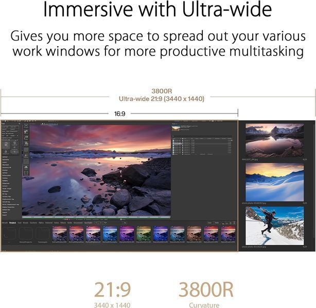 Монітор Asus 34.1" ProArt PA34VCNV 2xHDMI, 2xDP, USB-C, 2xUSB, RJ-45, MM, IPS, 3440x1440, 21:9, sRGB 100%, CURVED, AdaptiveSync, HAS, HDR10 (90LM04A0-B02370) - купити в Україні за низькою ціною в інтернет-магазині "Rincom"