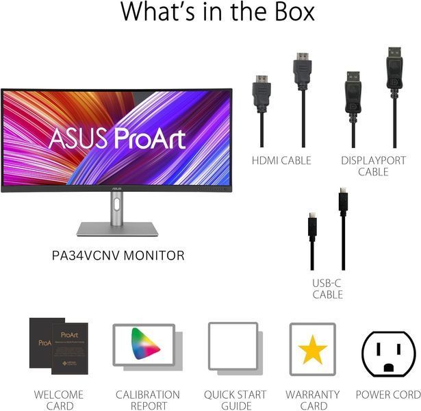 Монітор Asus 34.1" ProArt PA34VCNV 2xHDMI, 2xDP, USB-C, 2xUSB, RJ-45, MM, IPS, 3440x1440, 21:9, sRGB 100%, CURVED, AdaptiveSync, HAS, HDR10 (90LM04A0-B02370) - купити в Україні за низькою ціною в інтернет-магазині "Rincom"