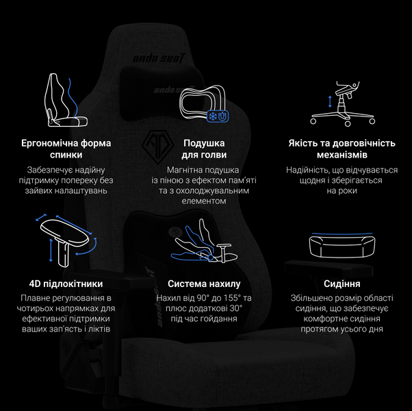 Крісло ігрове Anda Seat Kaiser 3E Grey Fabric Size XL (AD23YC-XL-09-G-CF-G01)