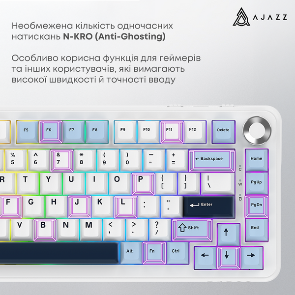 Клавіатура механічна бездротова Ajazz AK820 MAX PLUS Daydream Switch RGB Wireless/BT/USB White (AK820MAX-DD-BWD) - купити в Україні за низькою ціною в інтернет-магазині "Rincom"