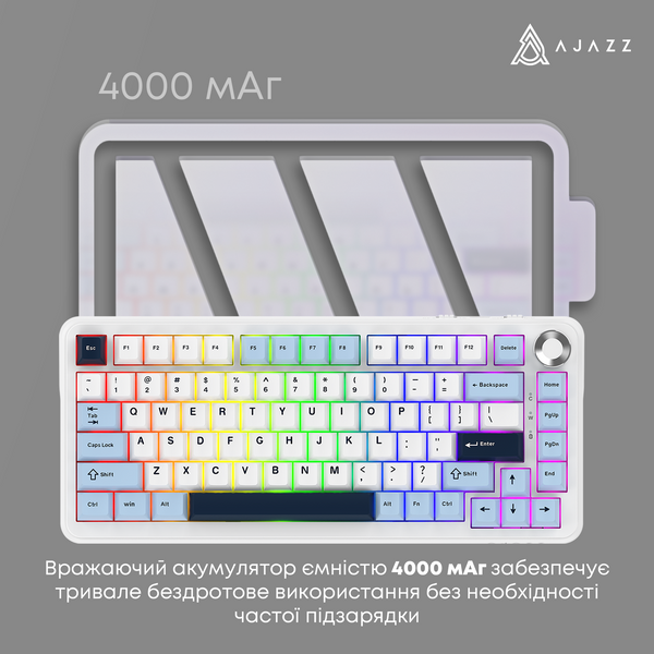 Клавіатура механічна бездротова Ajazz AK820 MAX PLUS Daydream Switch RGB Wireless/BT/USB White (AK820MAX-DD-BWD) - купити в Україні за низькою ціною в інтернет-магазині "Rincom"