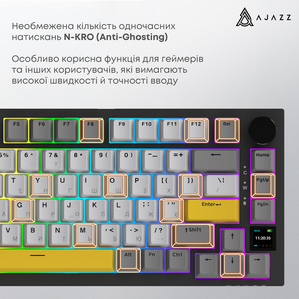 Бездротова механічна клавіатура Ajazz AK820 PRO 75% Flying Fish Switch Black RGB (AK820PRO-FF-BGY) (AK820PRO-FF-BGY) - купити в Україні за низькою ціною в інтернет-магазині "Rincom"