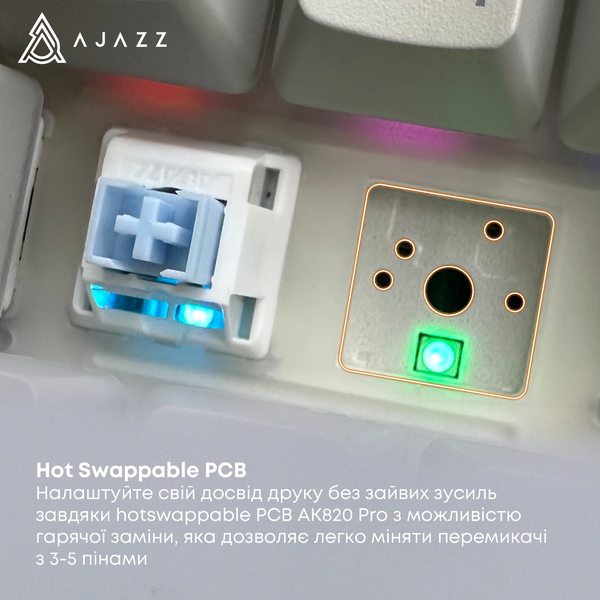 Бездротова механічна клавіатура Ajazz AK820 PRO 75% Flying Fish Switch Black RGB (AK820PRO-FF-BGY) (AK820PRO-FF-BGY) - купити в Україні за низькою ціною в інтернет-магазині "Rincom"