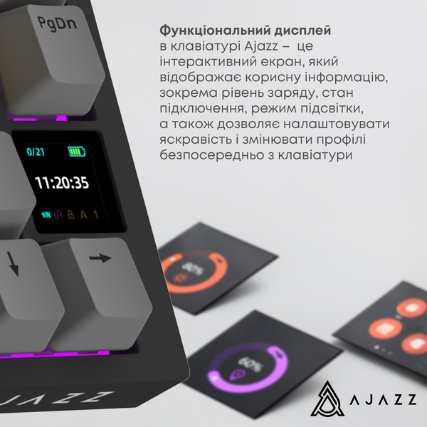 Бездротова механічна клавіатура Ajazz AK820 PRO 75% Flying Fish Switch Black RGB (AK820PRO-FF-BGY) (AK820PRO-FF-BGY) - купити в Україні за низькою ціною в інтернет-магазині "Rincom"