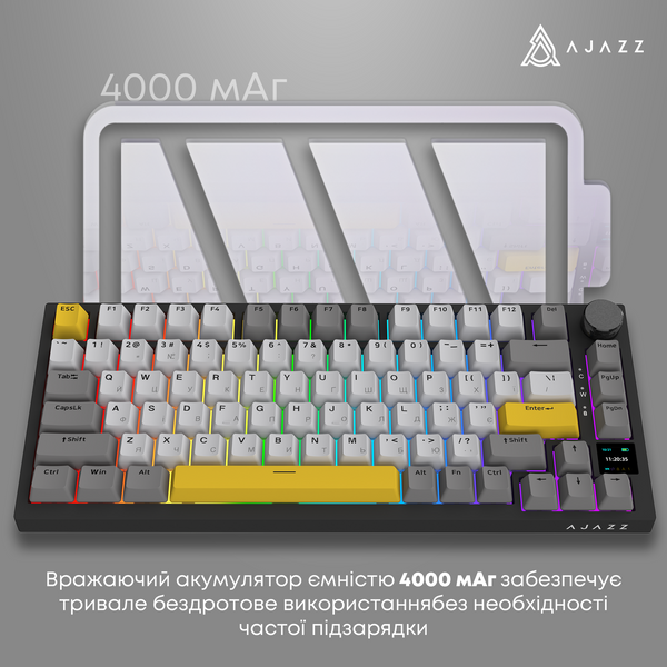Бездротова механічна клавіатура Ajazz AK820 PRO 75% Flying Fish Switch Black RGB (AK820PRO-FF-BGY) (AK820PRO-FF-BGY) - купити в Україні за низькою ціною в інтернет-магазині "Rincom"