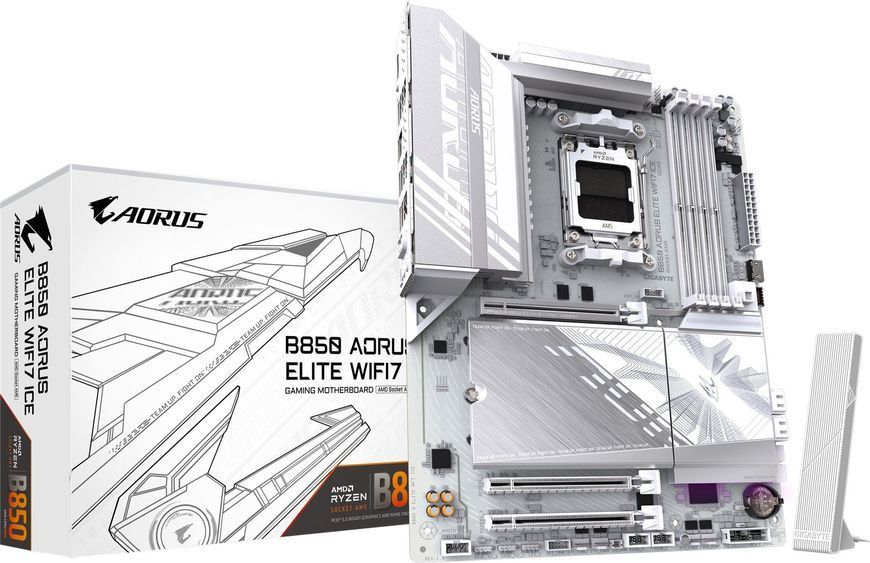 Материнська плата GIGABYTE B850 A ELITE WF7 ICE sAM5 B850 4xDDR5 M.2 Wi-Fi BT DP Type-C ATX (B850_A_ELITE_WF7_ICE) - купити в Україні за низькою ціною в інтернет-магазині "Rincom"