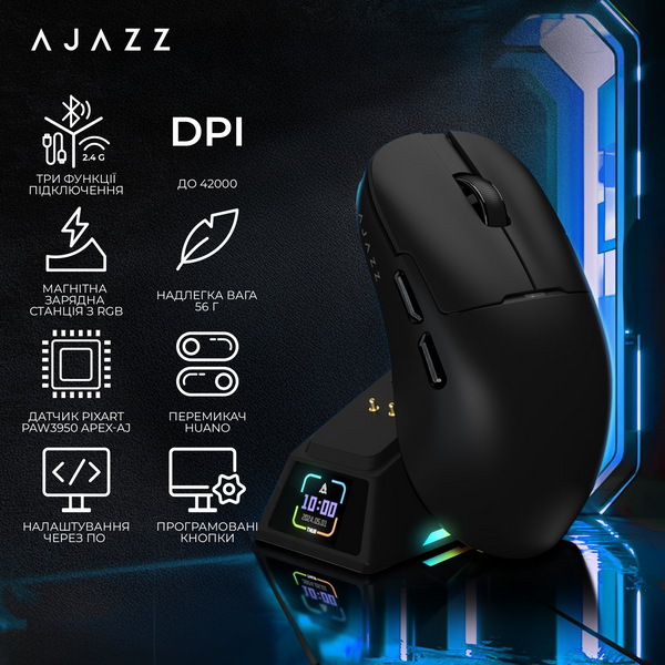 Бездротова миша Ajazz AJ159 APEX Black (AJM159-A-B) (AJM159-A-B) - купити в Україні за низькою ціною в інтернет-магазині "Rincom"