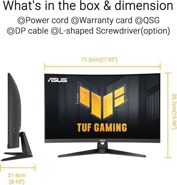 ASUS Монітор Asus 31.5" TUF Gaming VG32WQ3B 2xHDMI, DP, MM, VA, 2560x1440, 180Hz, 0.5ms, sRGB 120%, CURVED, AdaptiveSync, HDR10 (90LM0AP1-B01171) - купити в Україні за низькою ціною в інтернет-магазині "Rincom"